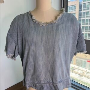 Velvet Distressed Gray Short Sleeve Top